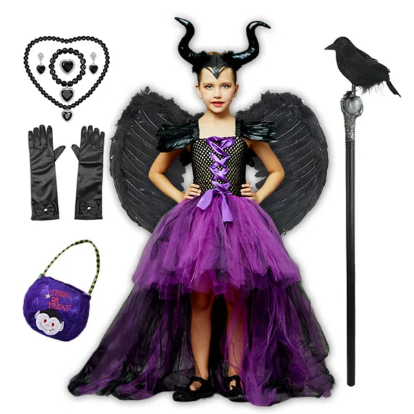 Fantasia Infantil Bruxa Malvada Roxa – (Vestido Deluxe + Acessórios)